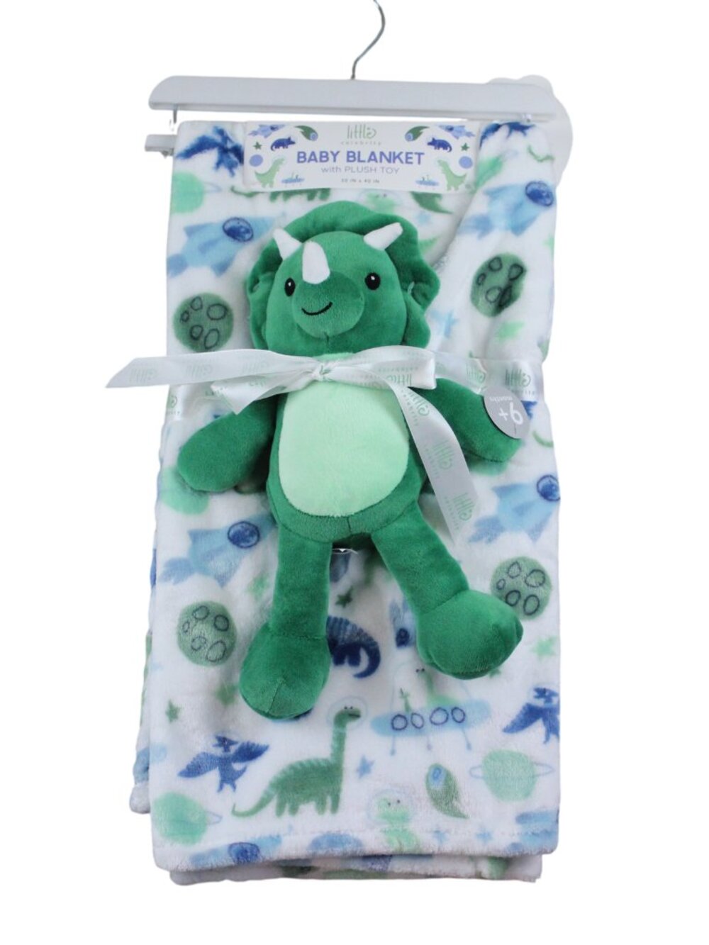 Little Celebrity Dinosaur Plush Toy Blanket Set Baby Infant Boys Green White NWT